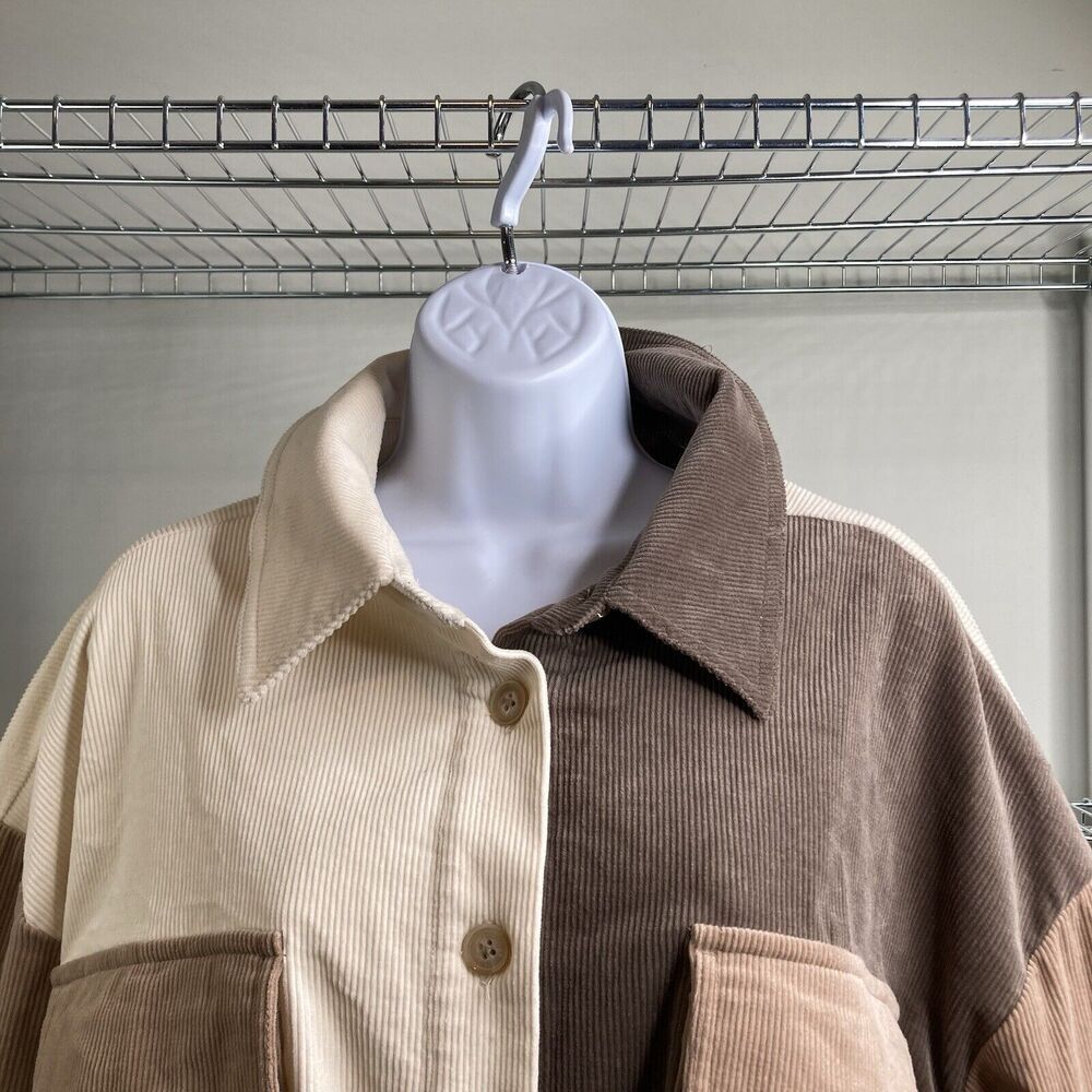 Arula Women's Ivory Corduroy Shacket Size 1X Colorblock Patchwork Boho Jacket - Picture 8 of 16